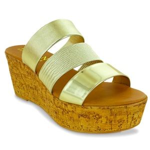 Gold wedge sandals